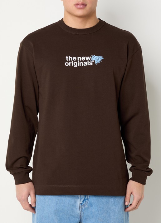 The New Originals Emblem sweater met logo- en backprint - achterkant donkerbruin
