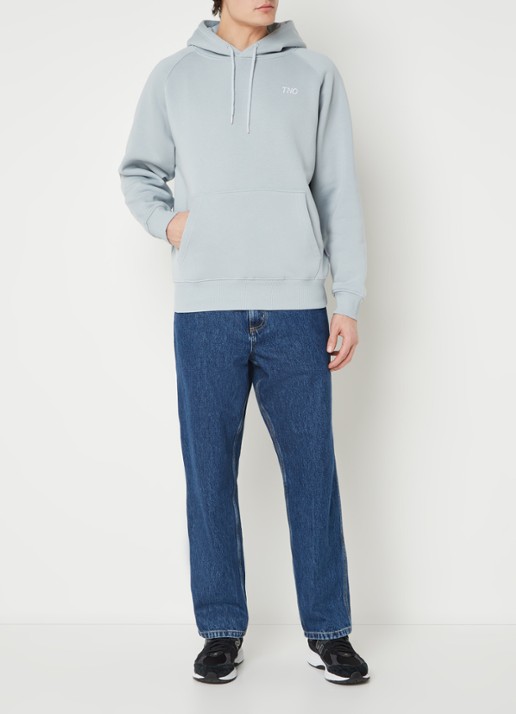 The New Originals Hoodie met logo- en backprint - voorkant 3 blauwgrijs