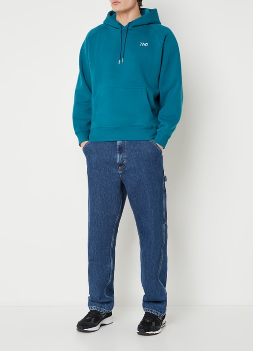 The New Originals Hoodie met logo- en backprint - voorkant 3 petrol