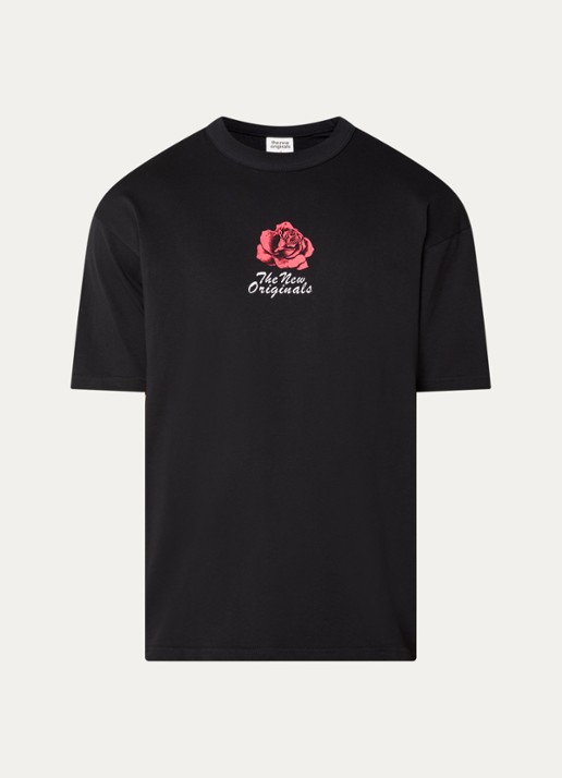 The New Originals Rose T-shirt met logo- en backprint - voorkant 2 zwart
