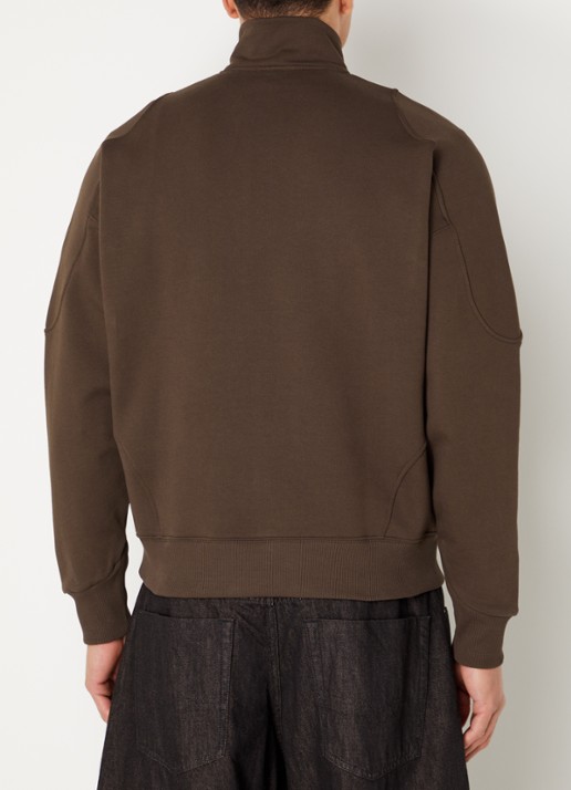 The New Originals Sweater met halve rits en logo - achterkant donkerbruin
