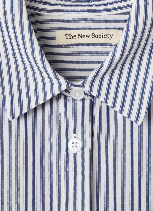 The New Society Alheli blouse met streepprint - detail 3 donkerblauw