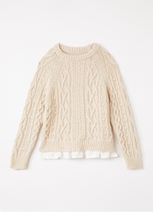 The New Society Echo kabelgebreide trui - voorkant 2 beige