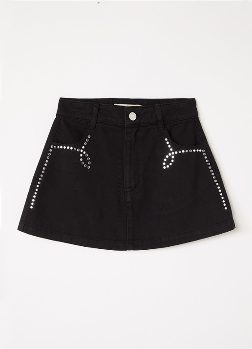 The New Society Spijkerrok met studs - voorkant zwart