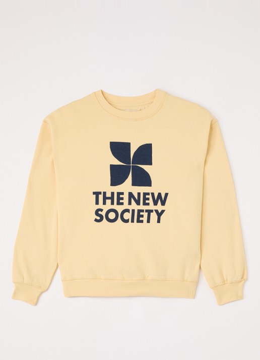 The New Society Sweater met logoprint - voorkant 2 lichtgeel