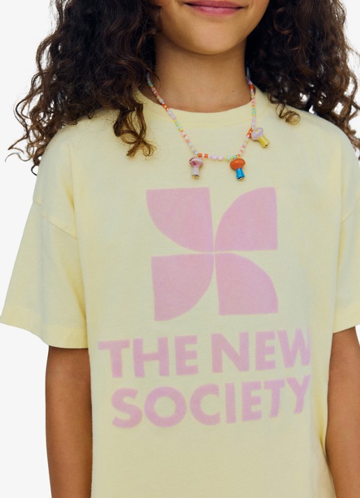 The New Society T-shirt met flock logoprint - detail 3 geel