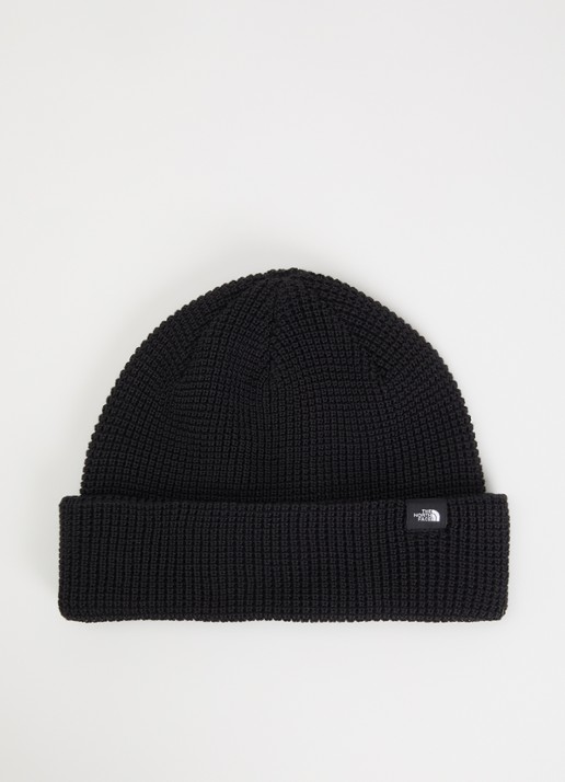 The North Face Fisherman grofgebreide muts met logo - voorkant zwart