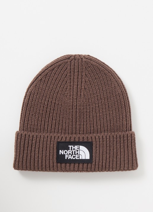 The North Face Grofgebreide muts met logo - voorkant lichtbruin