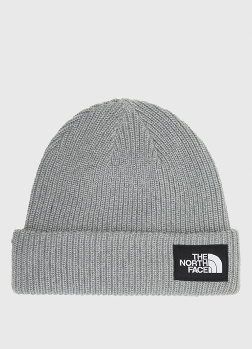 The North Face Salty Lined grofgebreide muts met logo - voorkant grijsmele