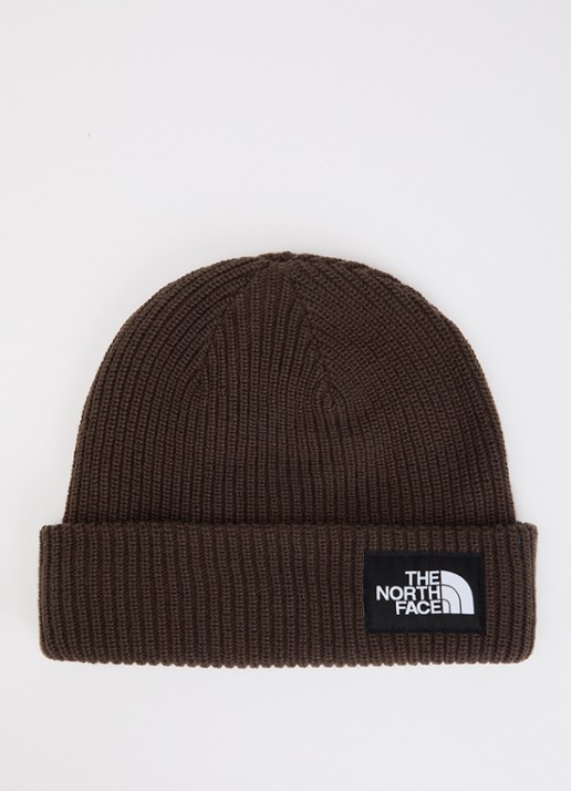The North Face Salty Lined grofgebreide muts met logo - voorkant donkerbruin