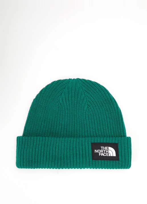The North Face Salty Lined grofgebreide muts met logo - voorkant zeegroen