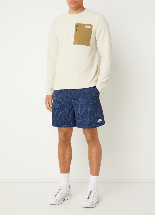 The North Face Straight fit korte broek met print en steekzakken - voorkant 4 donkerblauw
