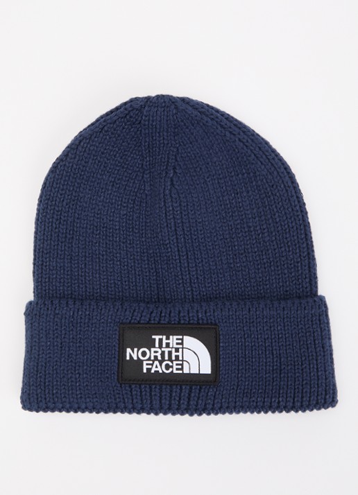The North Face The Logo Box grofgebreide muts  - voorkant donkerblauw