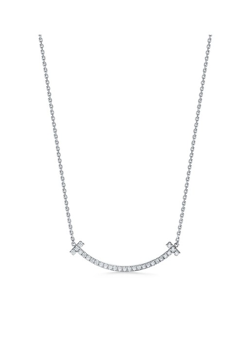 Tiffany & Co. Medium Smile ketting van 18 karaat witgoud met diamant en hanger 64242