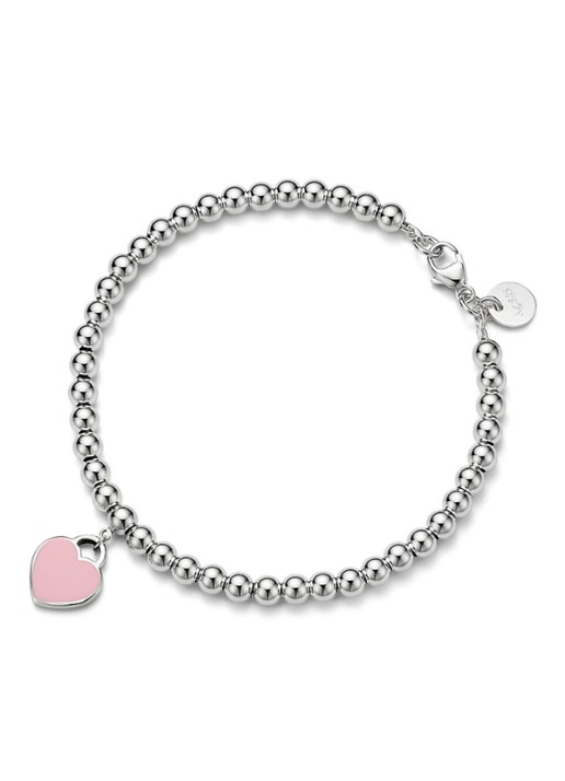Tiffany & Co. Pink Mini Heart kralenarmband van sterling zilver met diamant, 4 mm 18481 - voorkant undefined