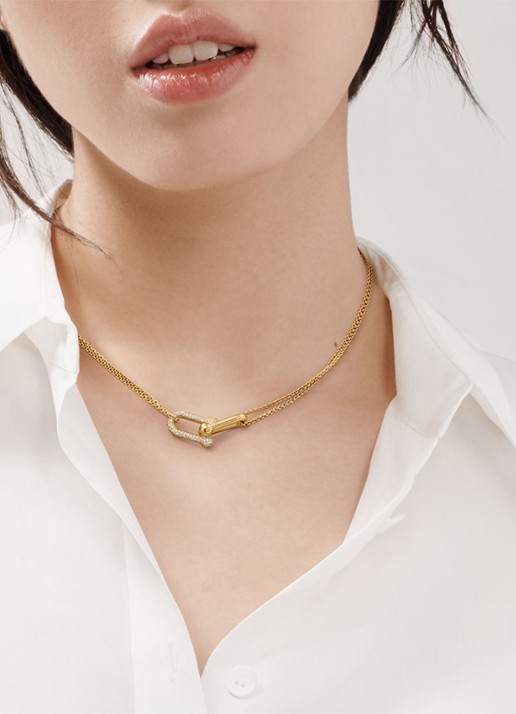 Tiffany & Co. Tiffany HardWear Large Double Link van 18 karaat geelgoud met pavé diamant 55091 - detail 2 undefined