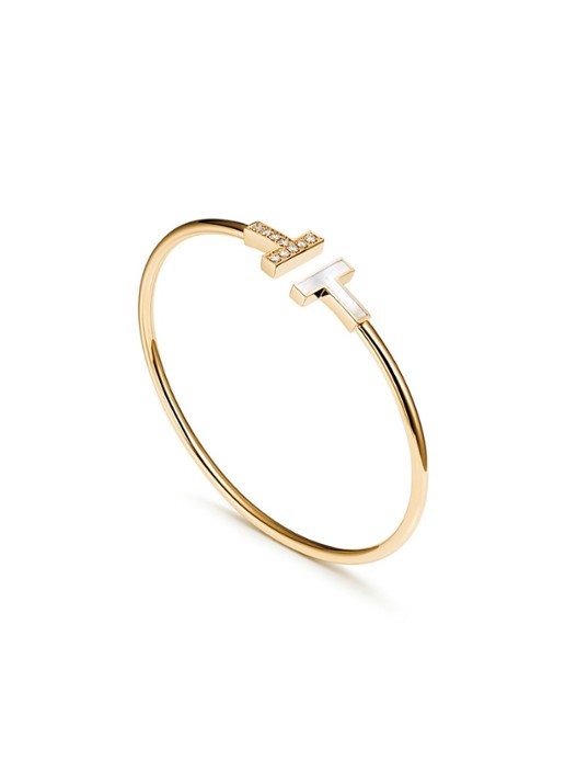 Tiffany & Co. Tiffany T Wire bangle van 18 karaat geelgoud met diamant en parelmoer 75653 - voorkant 4 undefined