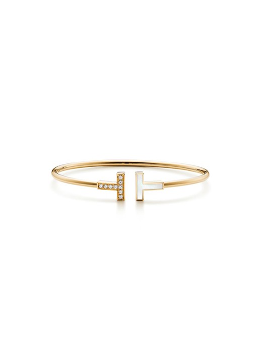 Tiffany & Co. Tiffany T Wire bangle van 18 karaat geelgoud met diamant en parelmoer 75653