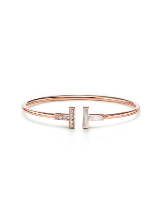 Tiffany & Co. Tiffany T Wire bangle van 18 karaat roségoud met diamant en parelmoer 57535