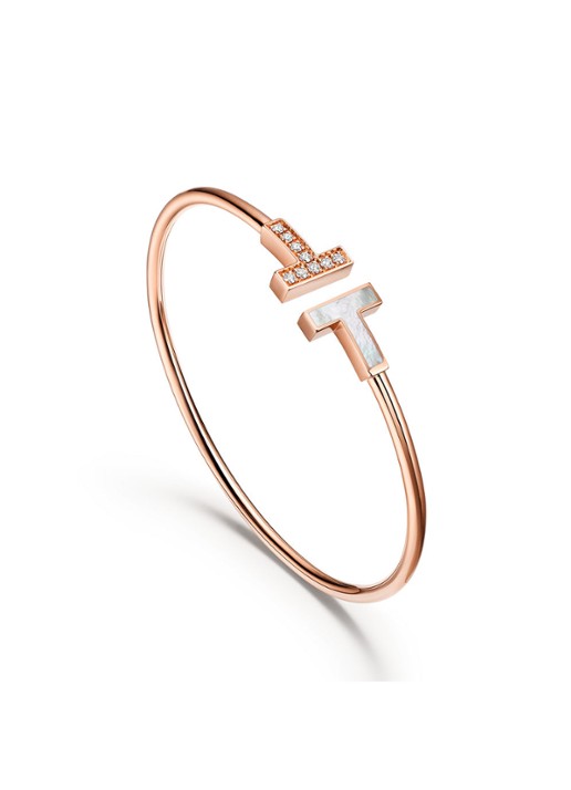 Tiffany & Co. Tiffany T Wire bangle van 18 karaat roségoud met diamant en parelmoer 57535 - voorkant 6 undefined