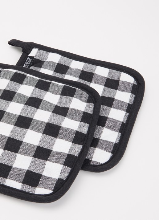 Tiseco Gingham pannenlap set van 2 - voorkant 2 zwart