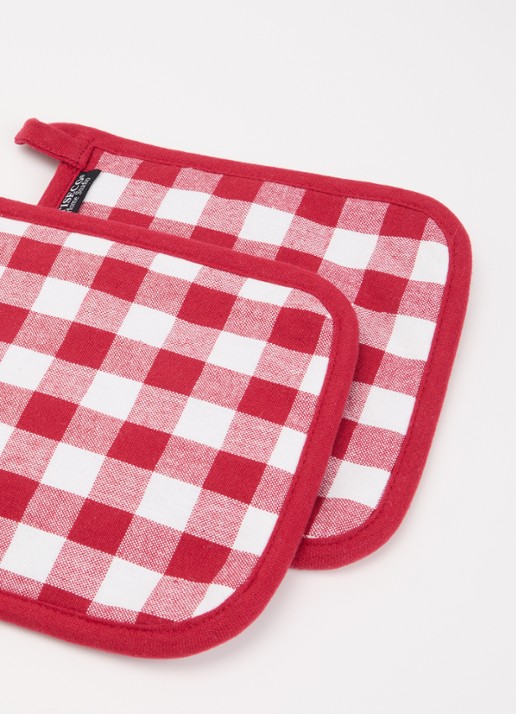 Tiseco Gingham pannenlap set van 2 - voorkant 2 rood