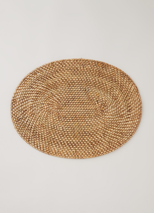 Tiseco Placemat van rotan 40 x 30 cm - voorkant 2 beige