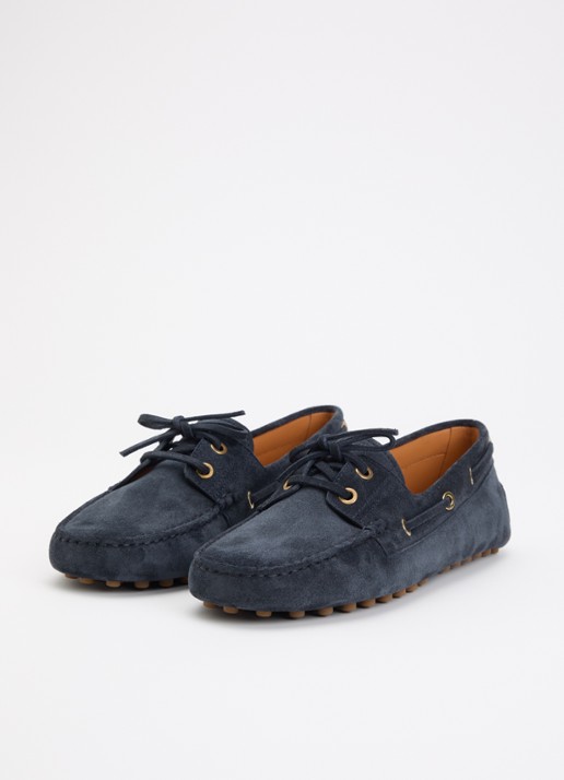 Tod's Boat Gommino mocassin van kalfssuède - detail donkerblauw