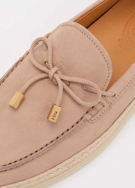 Tod's Gomma mocassin van nubuck met details van raffia - detail 6 oudroze