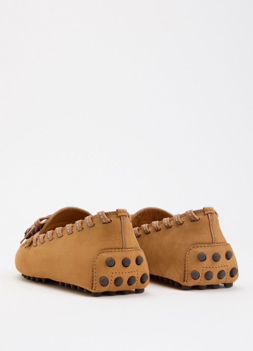Tod's Gommino 22L mocassin van suède met gevlochten details - achterkant camel