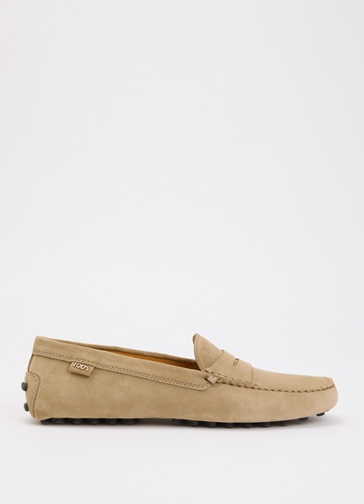 Tod's Gommino mocassin van kalfssuède - voorkant beige