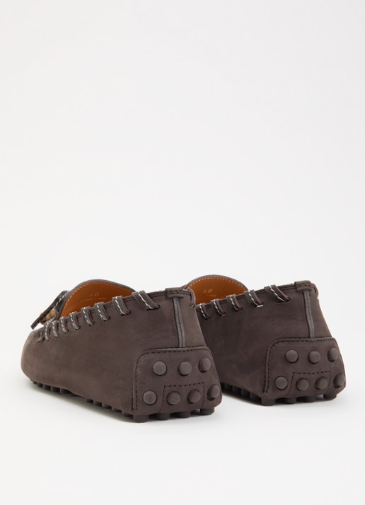 Tod's Gommino mocassin van leer met gevlochten details - achterkant donkerbruin