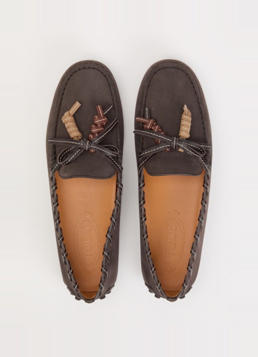 Tod's Gommino mocassin van leer met gevlochten details - detail 3 donkerbruin