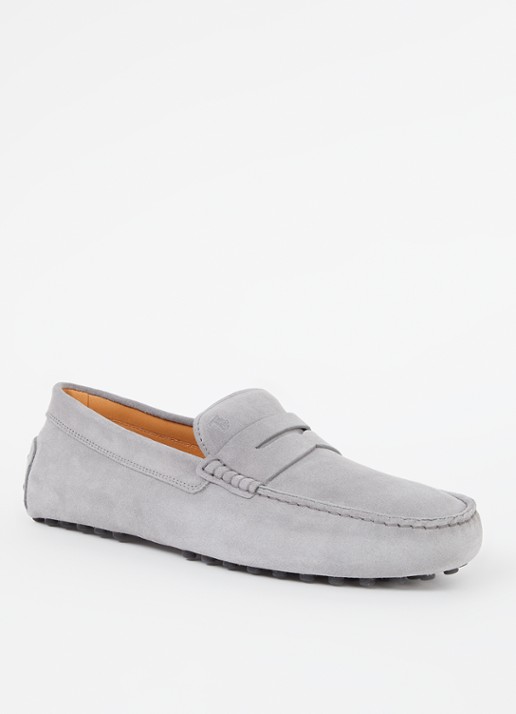Tod's Gommino mocassin van suède - voorkant lichtgrijs