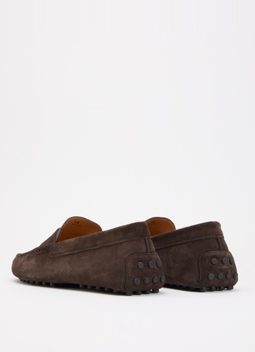 Tod's Gommino mocassin van suède - achterkant 5 donkerbruin