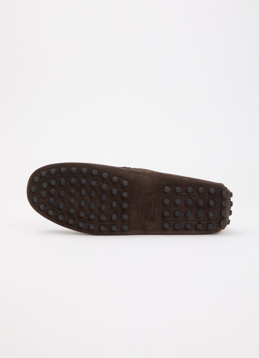 Tod's Gommino mocassin van suède - detail 3 donkerbruin