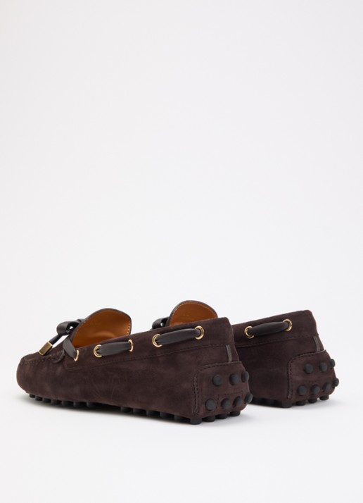 Tod's Gommino mocassin van suède - achterkant 6 donkerbruin