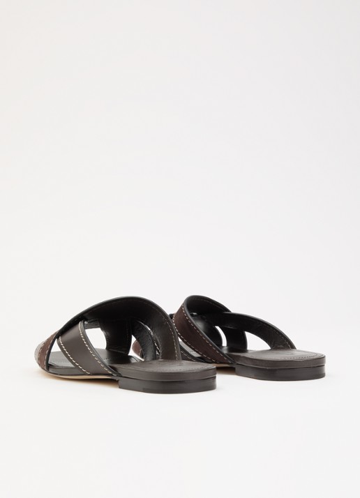 Tod's Sandaal van kalfsleer met details van suède - achterkant donkerbruin