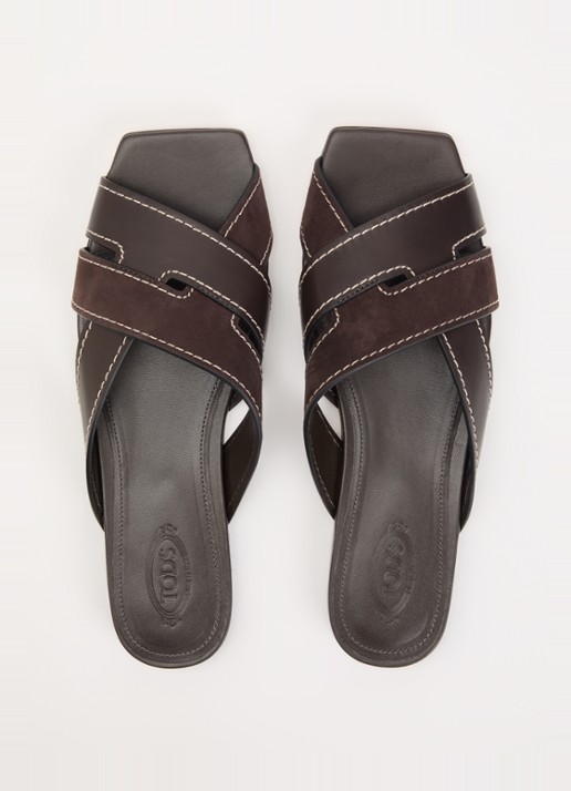 Tod's Sandaal van kalfsleer met details van suède - detail 4 donkerbruin