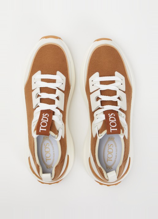 Tod's Sportiva sneaker met details van kalfsleer en logo  - detail 4 cognac