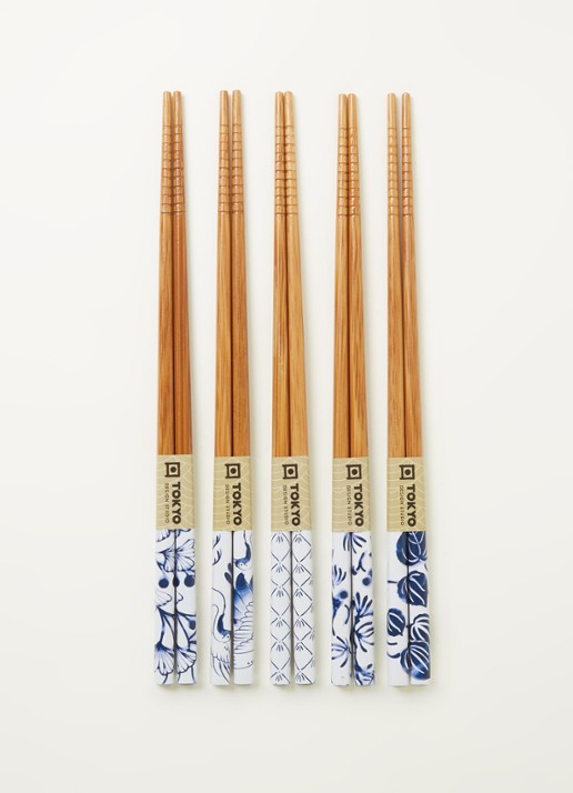 Tokyo Design Studio Chopsticks eetstokjes set van 5  - voorkant 2 blauw