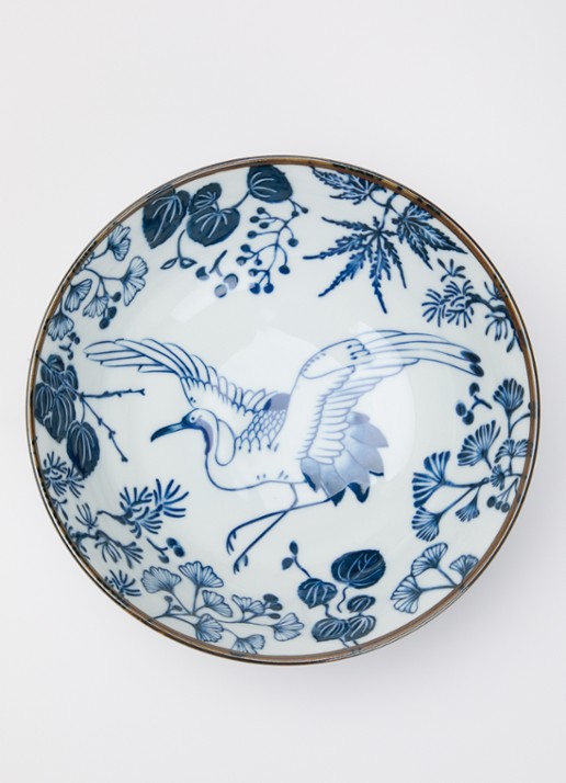 Tokyo Design Studio Flora Japonica Crane kom 20 cm - voorkant 2 blauw