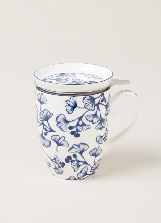 Tokyo Design Studio Flora Japonica Ginkgo mok met theezeef 3-delig - voorkant 2 wit