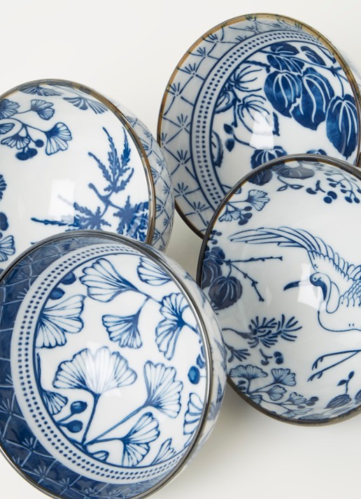 Tokyo Design Studio Flora Japonica kom 11,5 cm set van 4 - detail 3 blauw