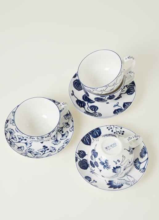 Tokyo Design Studio Flora Japonica kop en schotel 25 cl set van 4 - detail 3 donkerblauw