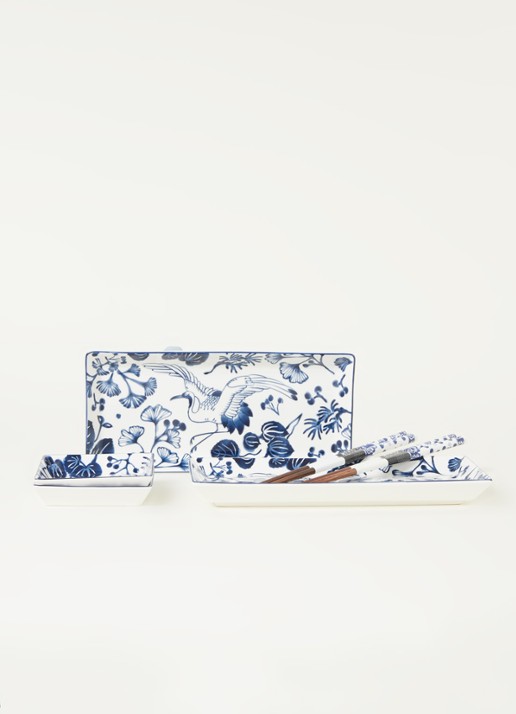 Tokyo Design Studio Flora Japonica sushi serviesset 6-delig - voorkant 3 donkerblauw