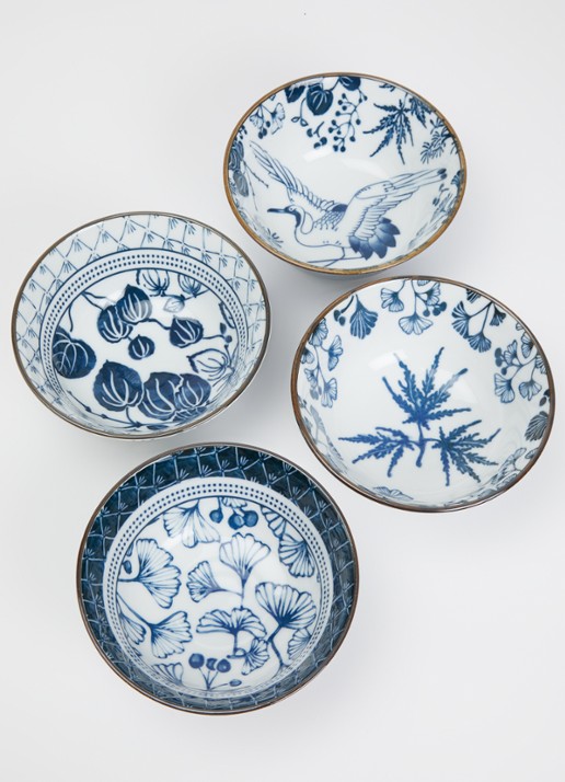 Tokyo Design Studio Flora Japonica Tayo kom 15 cm set van 4 - detail blauw