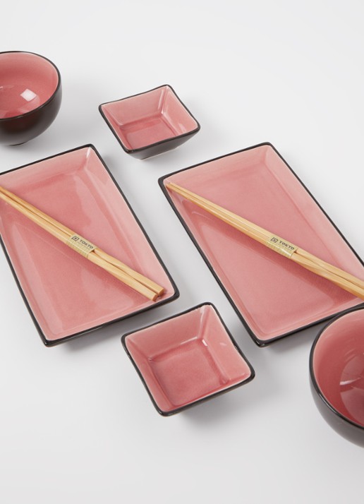 Tokyo Design Studio Glassy sushi serviesset van 8 - detail zalmroze