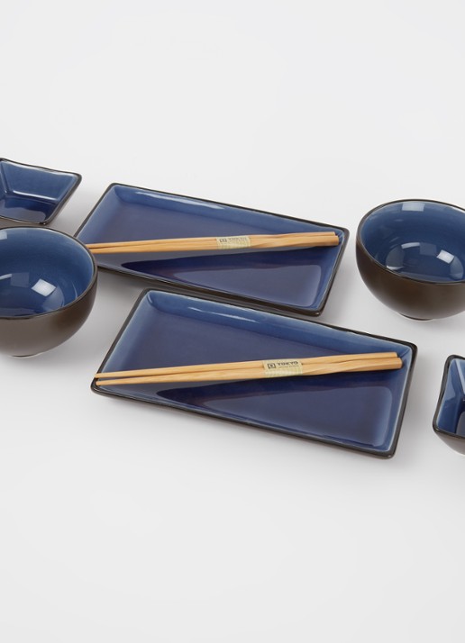 Tokyo Design Studio Glassy sushi serviesset van 8 - detail donkerblauw