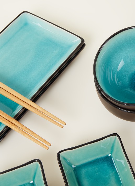 Tokyo Design Studio Glassy Turquoise sushi serviesset 8-delig - detail 3 turquoise